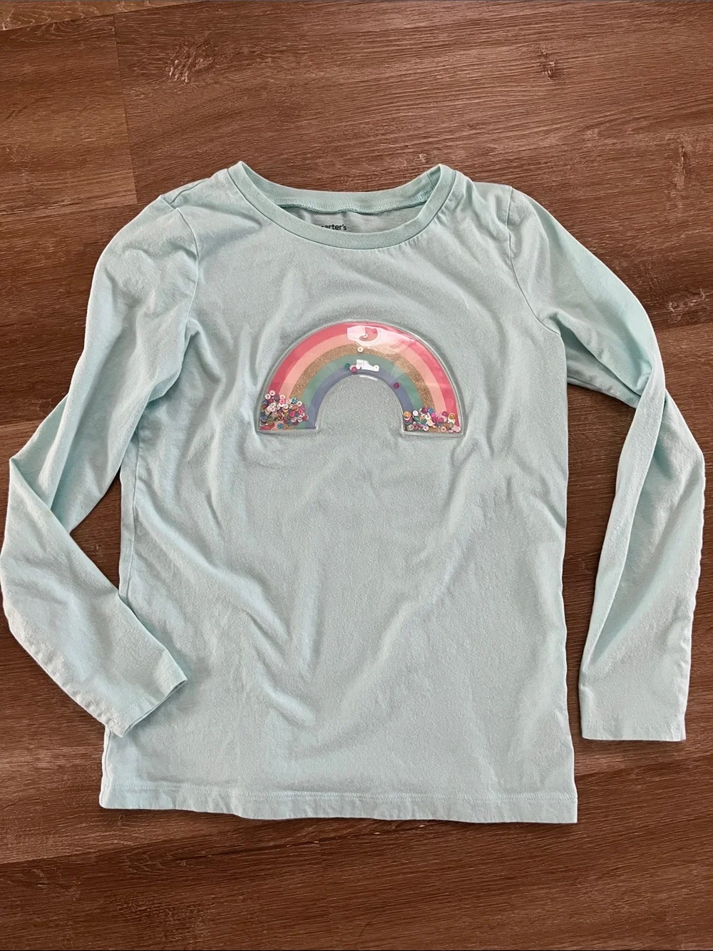 Carter’s Light Blue Girls' Long-Sleeve Top with Rainbow Sequin Shaker